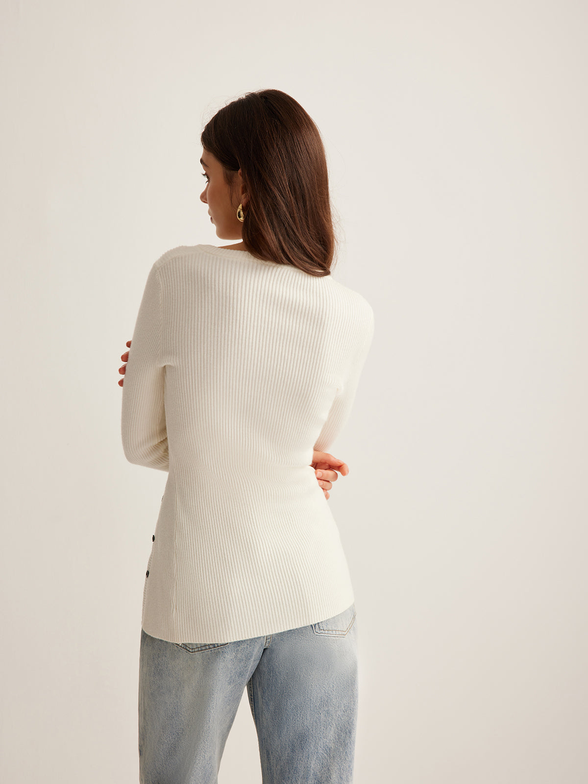 Plain Asymmetrical Breasted Sweater-Chicvia