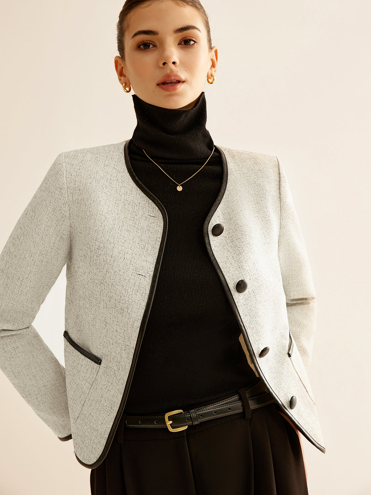 Elegant Contrast Trim Jacket-Chicvia