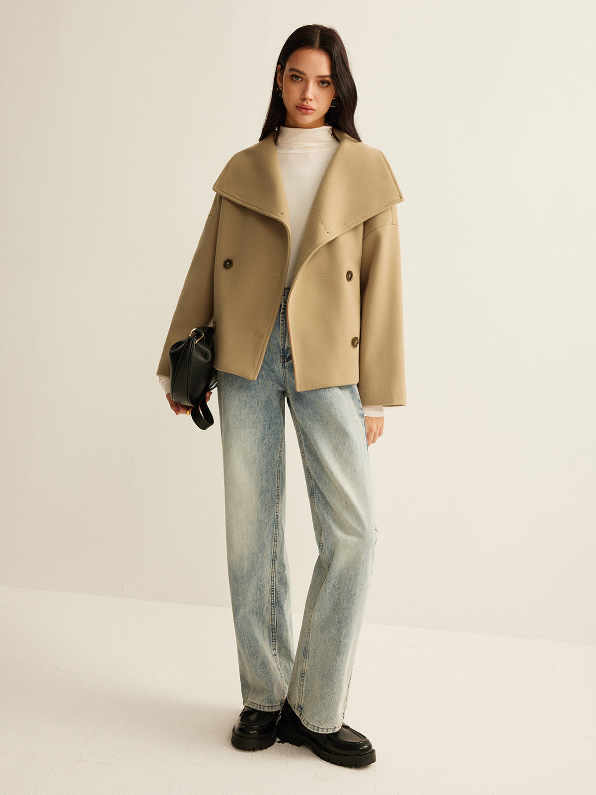 Large Collar Tweed Coat-Chicvia