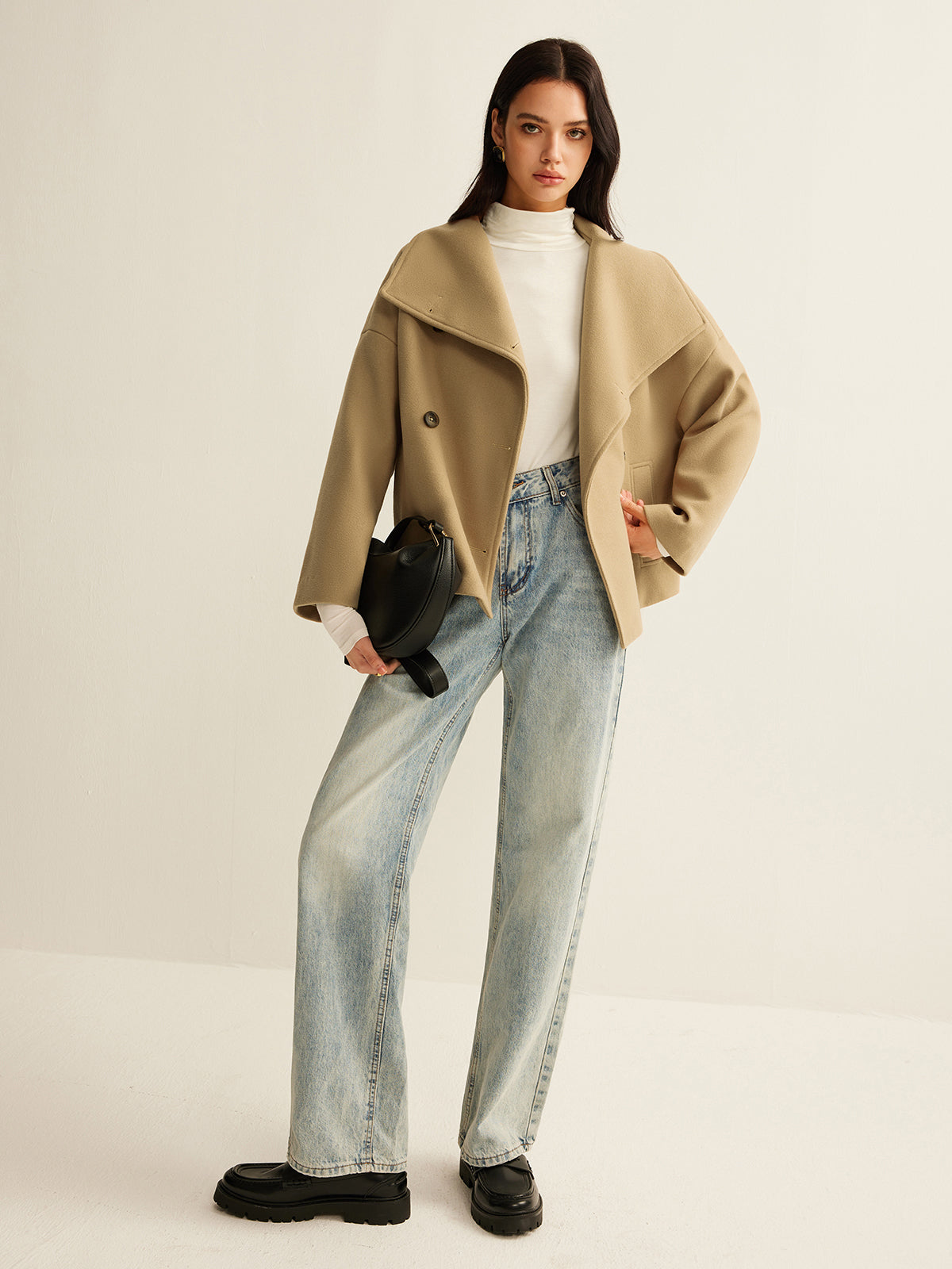 Large Collar Tweed Coat-Chicvia