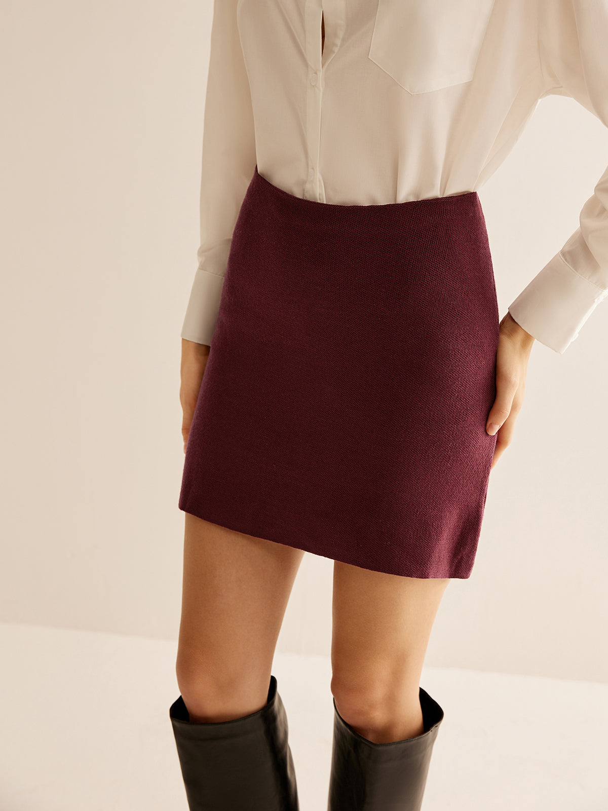 Minimalist Slim Sweater Mini Skirt-Chicvia