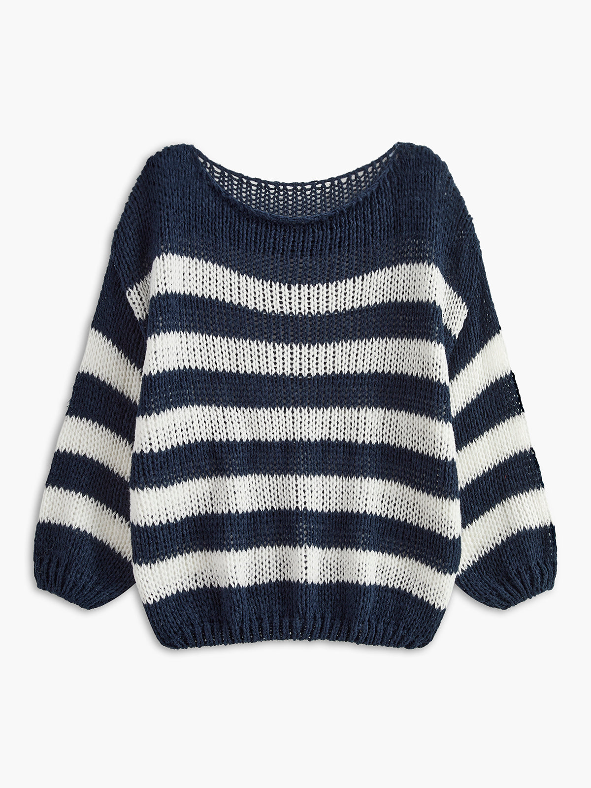 Crew Neck Striped Soft Sweater-Chicvia
