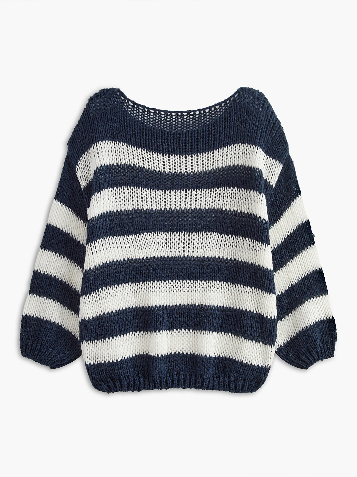 Crew Neck Striped Soft Sweater-Chicvia