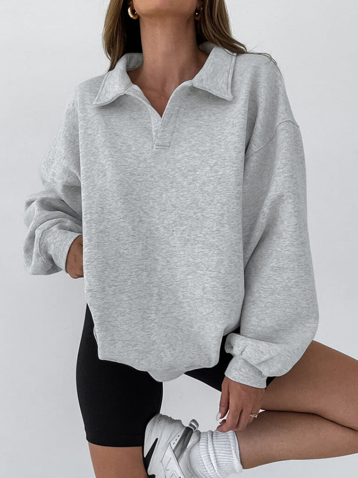 Minimalist Plain Polo Sweatshirt-Chicvia