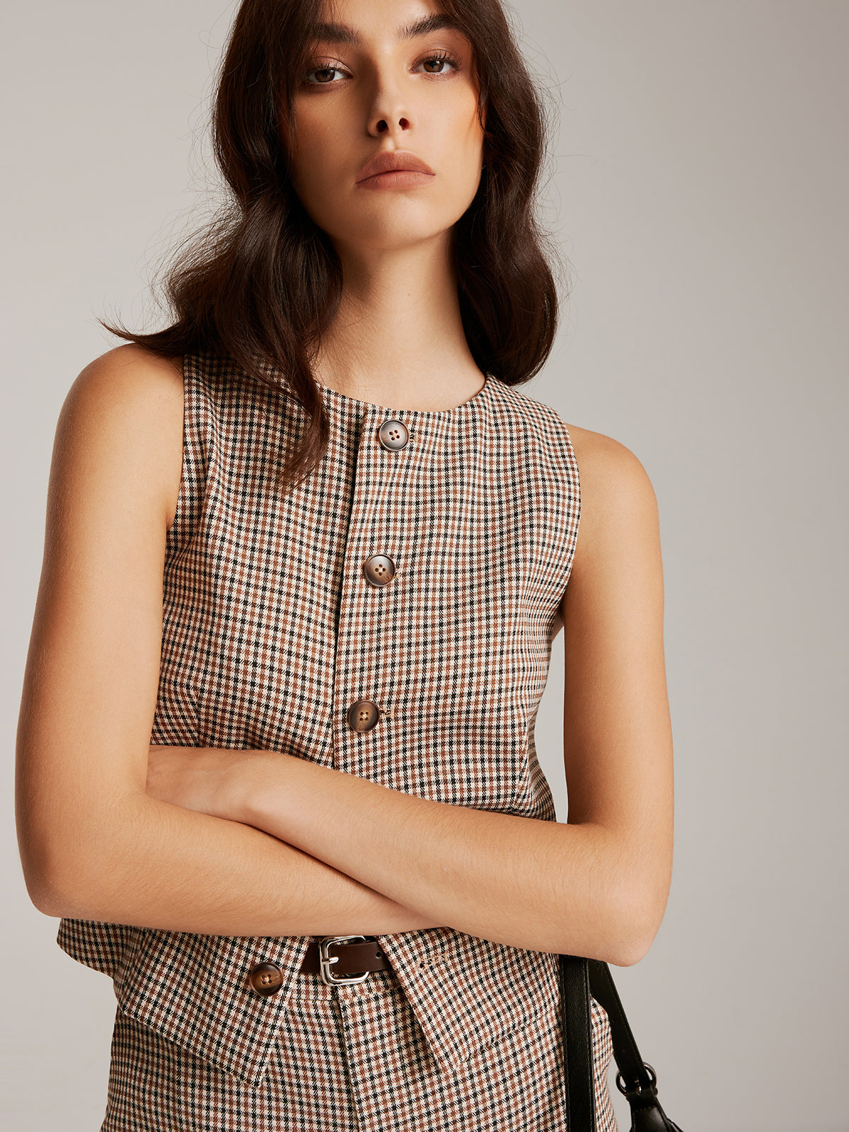 Elegant Plaid Button Vest-Chicvia