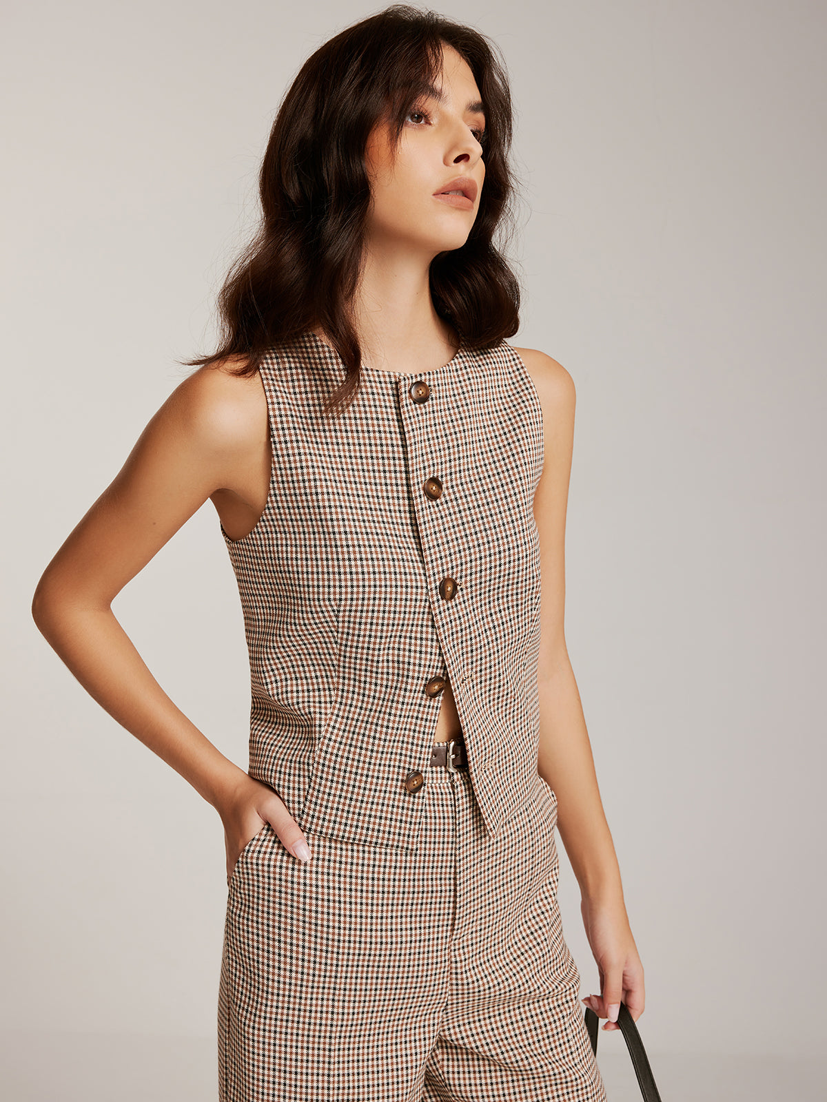 Elegant Plaid Button Vest-Chicvia