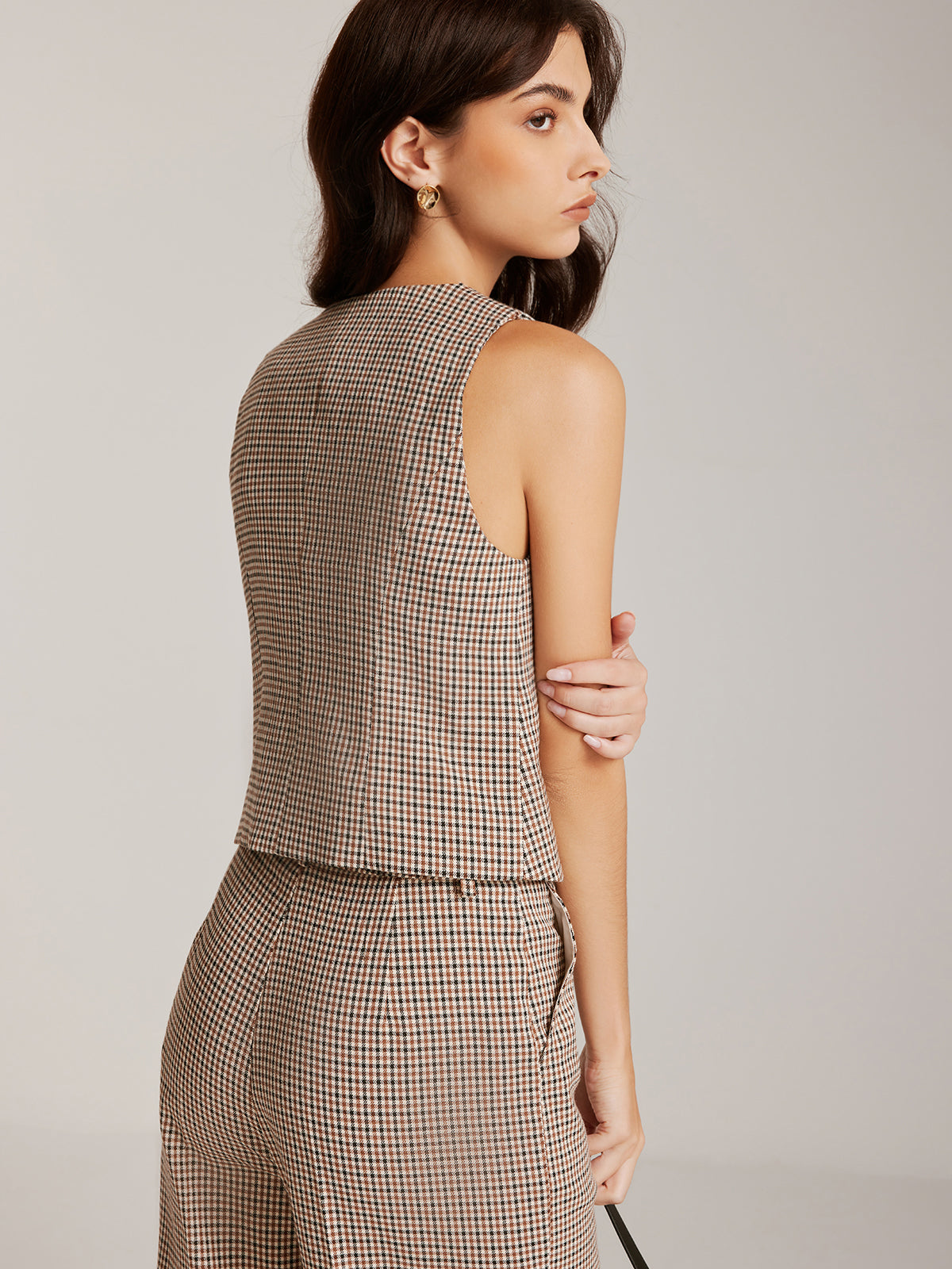 Elegant Plaid Button Vest-Chicvia