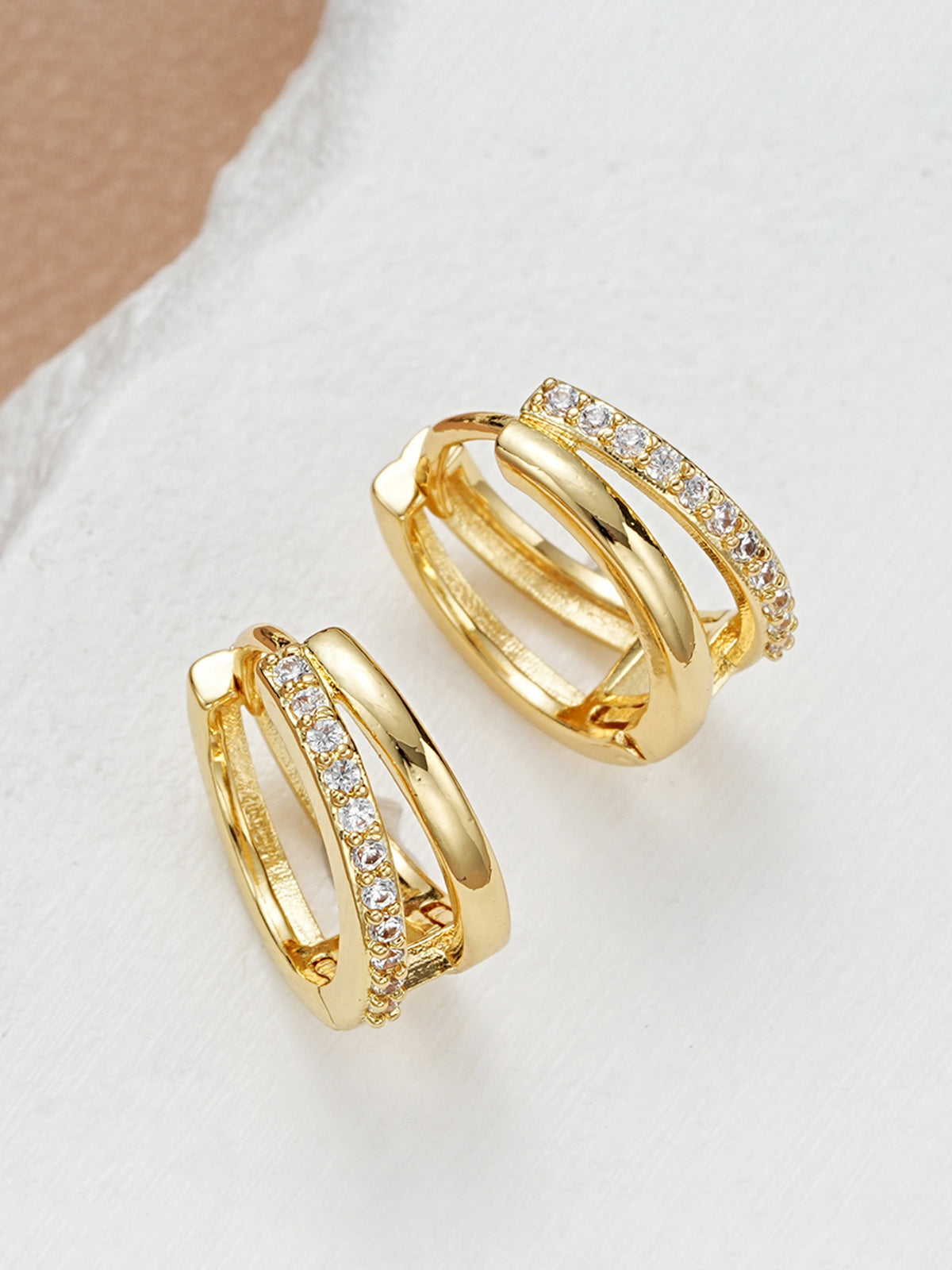 Double Hoop Rhinestone Earrings-Chicvia
