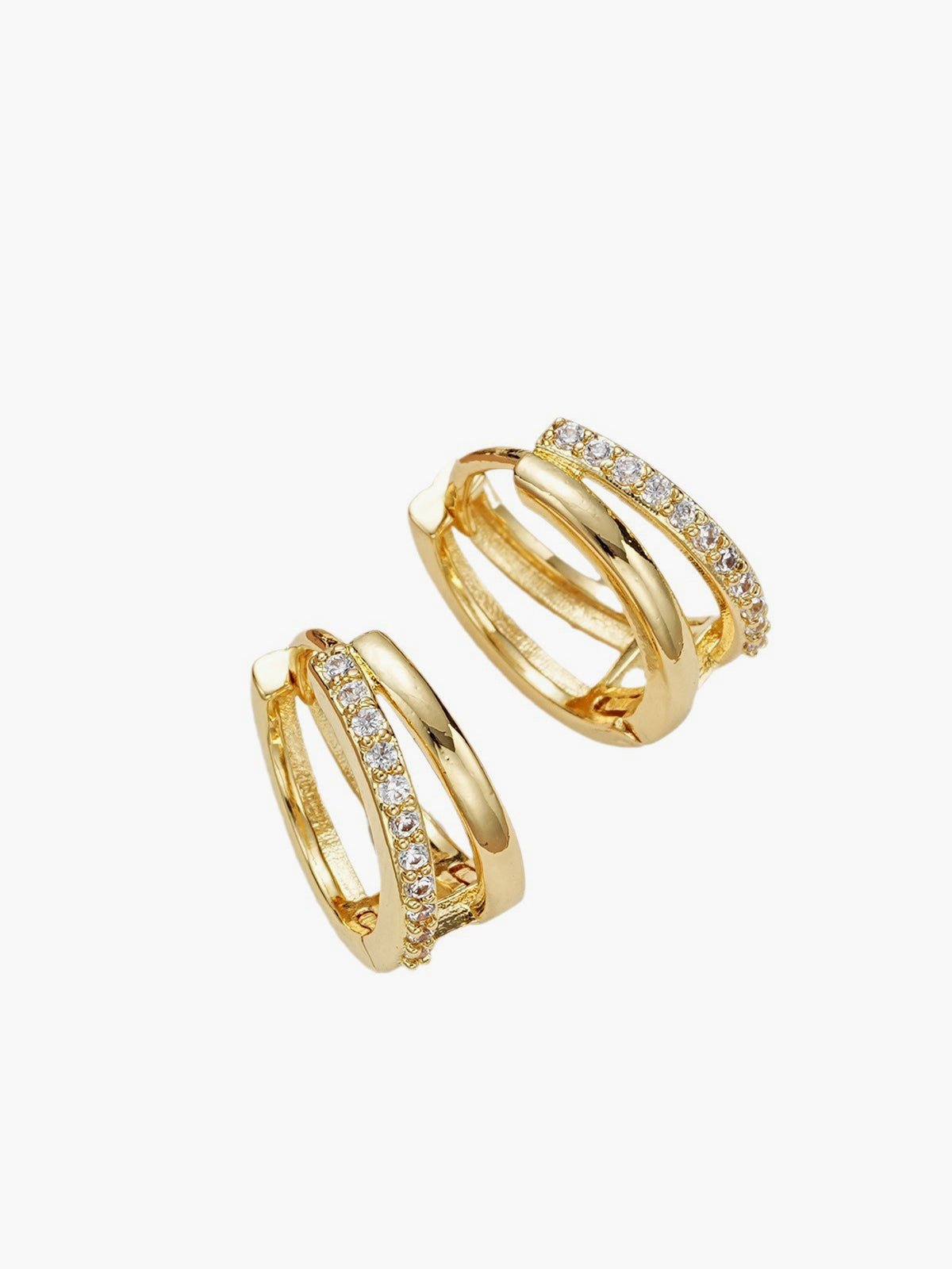 Double Hoop Rhinestone Earrings-Chicvia