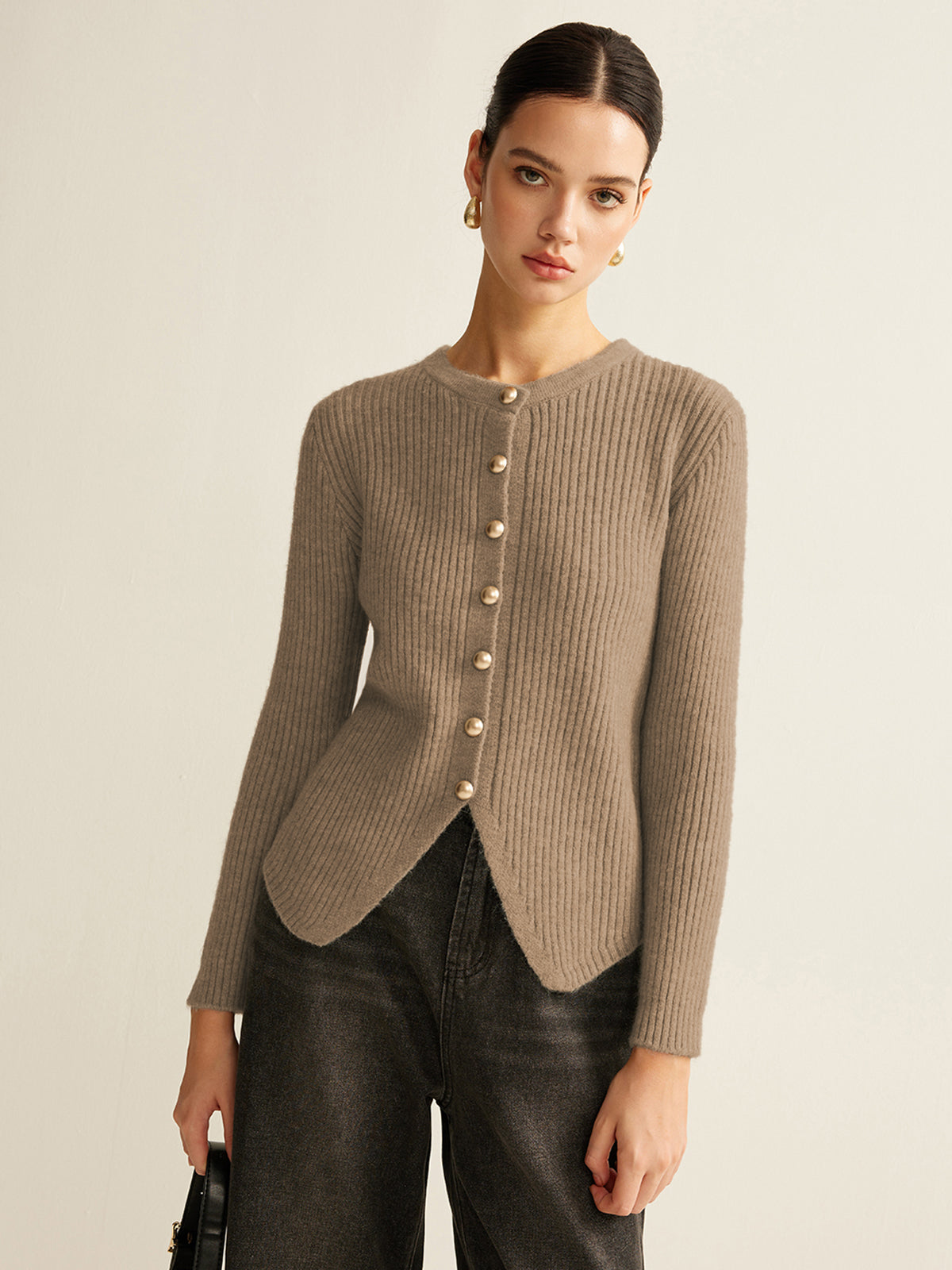 Button Down Split Cardigan-Chicvia
