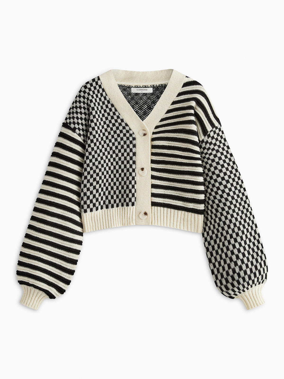 Oversized Geometric-Pattern Crop Knit Outerwear-Chicvia