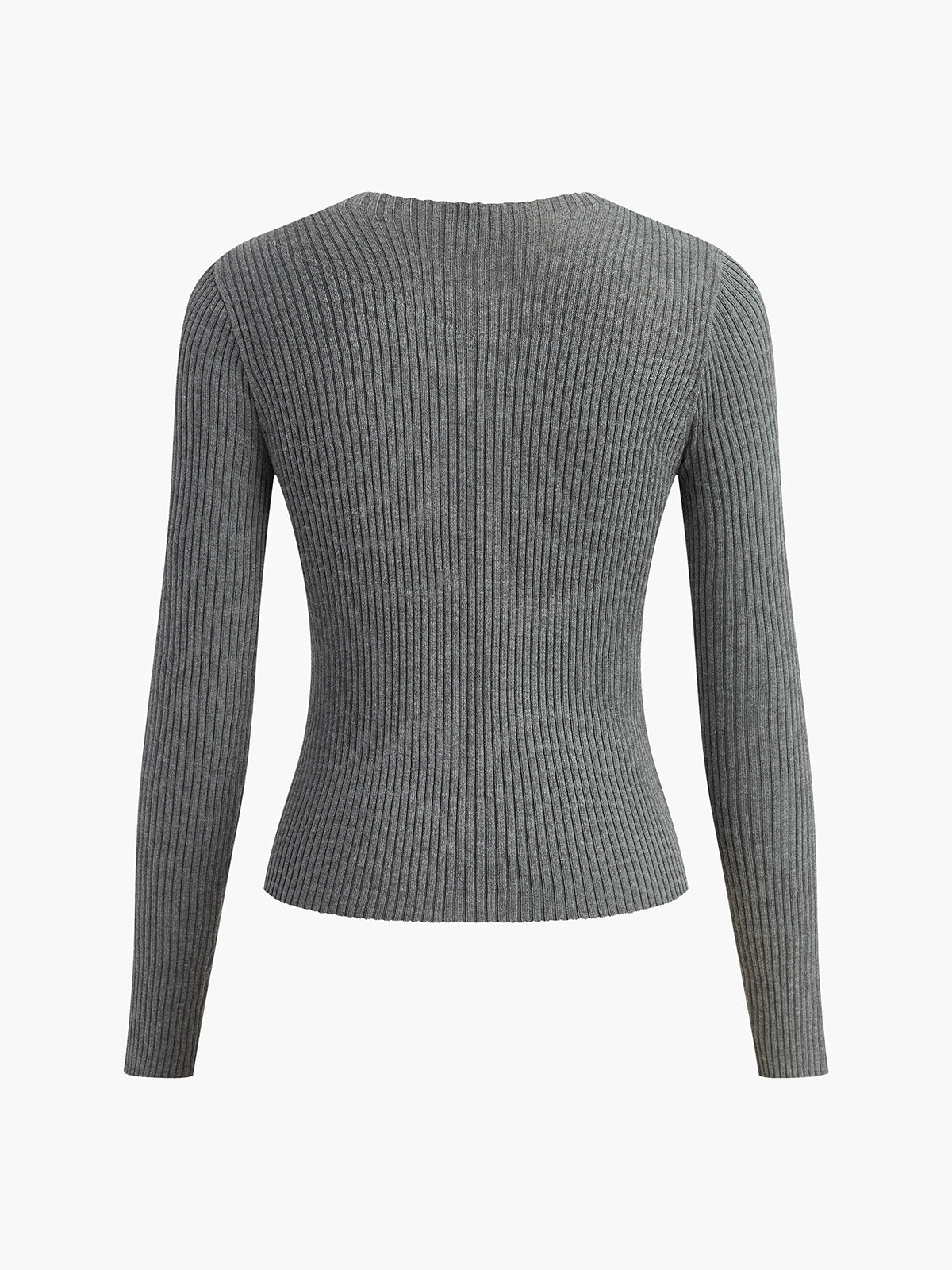 Knit Ribbed Crew Neck Asymmetric Top-Chicvia