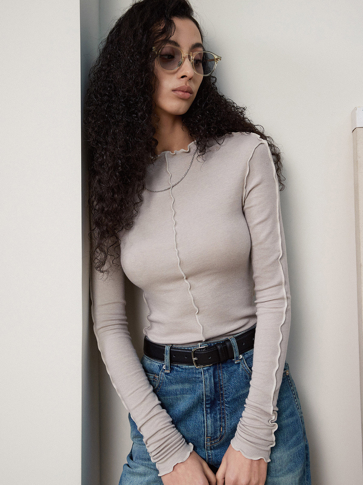 Lettuce Trim Skinny Jersey Top-Chicvia