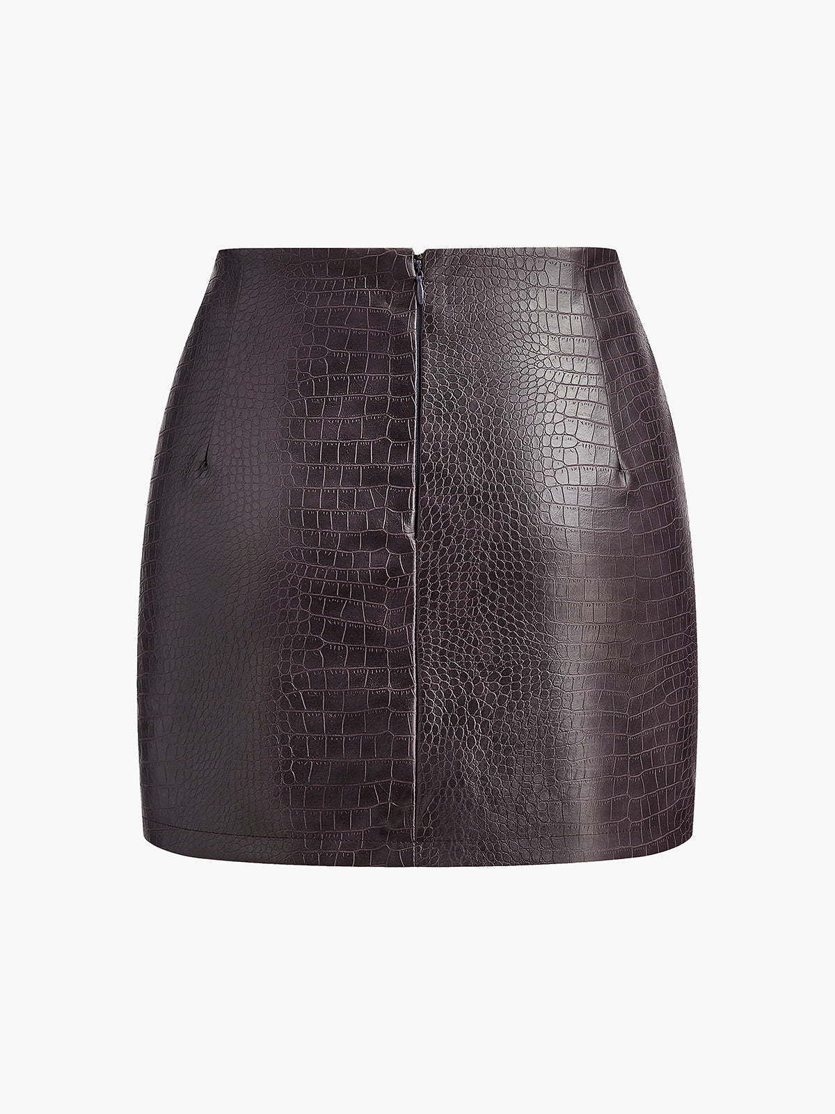 Crocodile Embossed Faux Leather Skirt-Chicvia