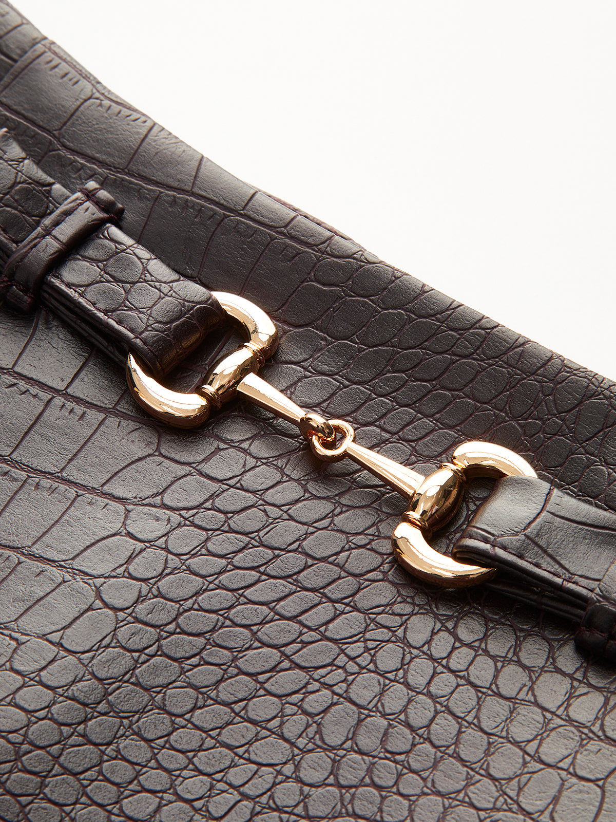 Crocodile Embossed Faux Leather Skirt-Chicvia