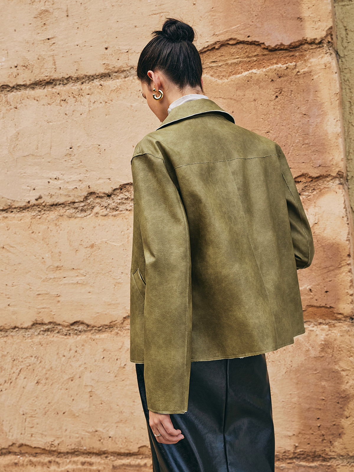 Loose PU Leather Straight Jacket-Chicvia