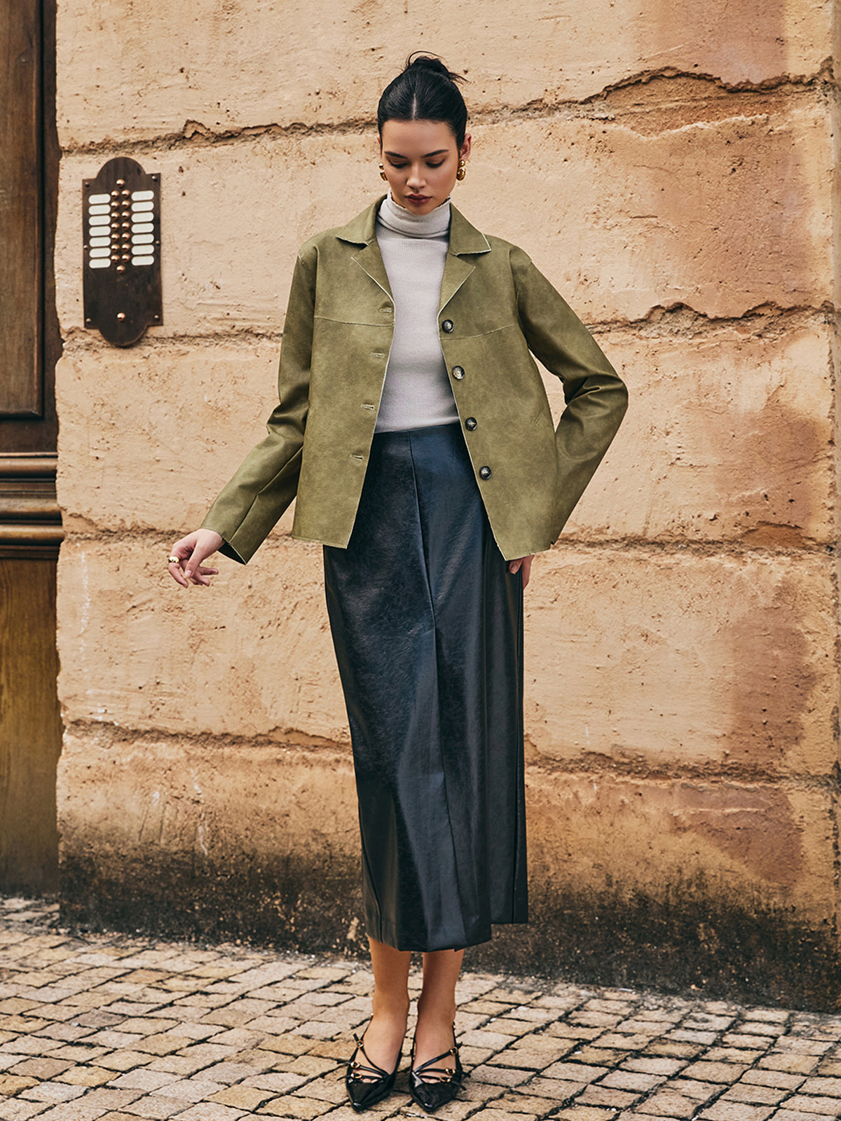 Loose PU Leather Straight Jacket-Chicvia