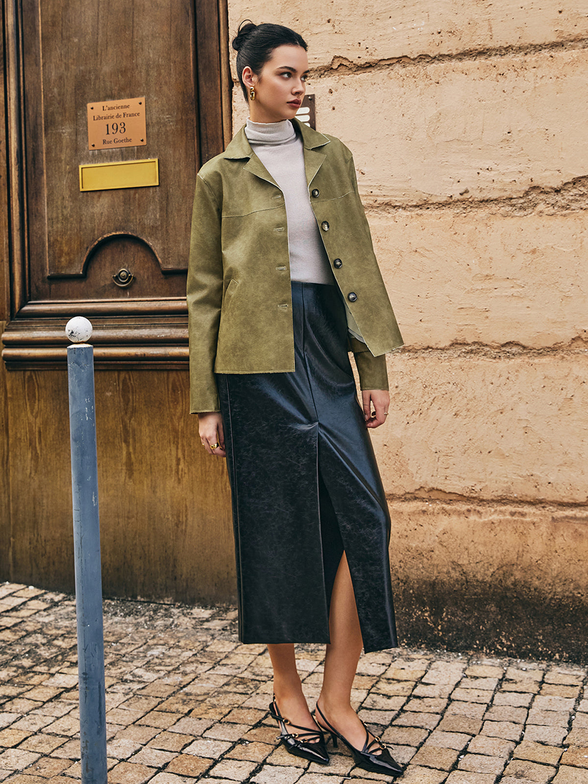 Loose PU Leather Straight Jacket-Chicvia