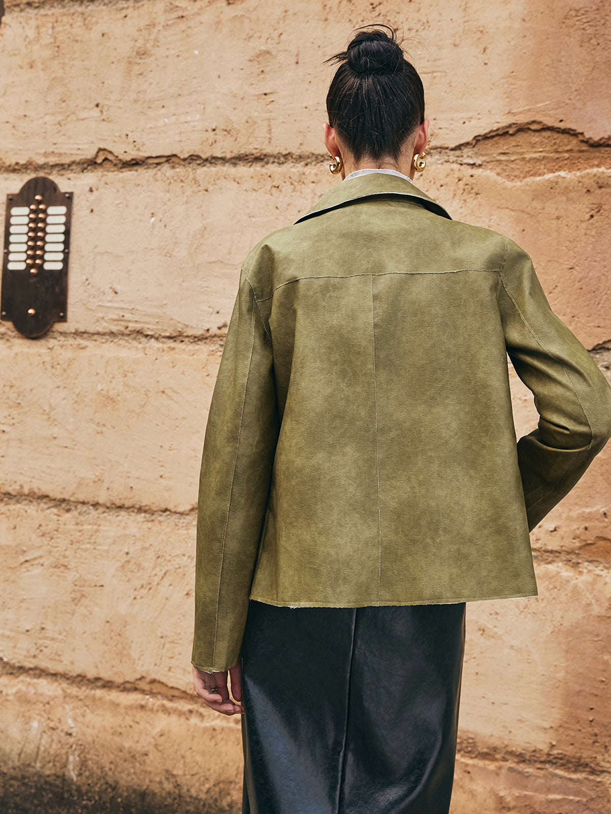 Loose PU Leather Straight Jacket-Chicvia