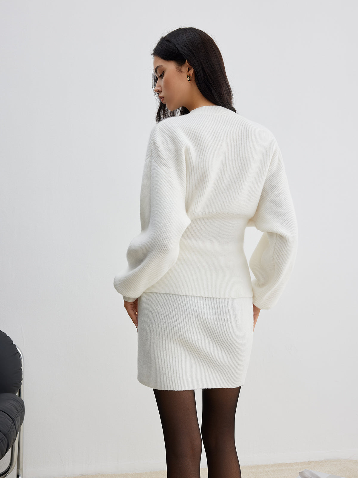 Elegant Button Slit Cinched Cardigan-Chicvia