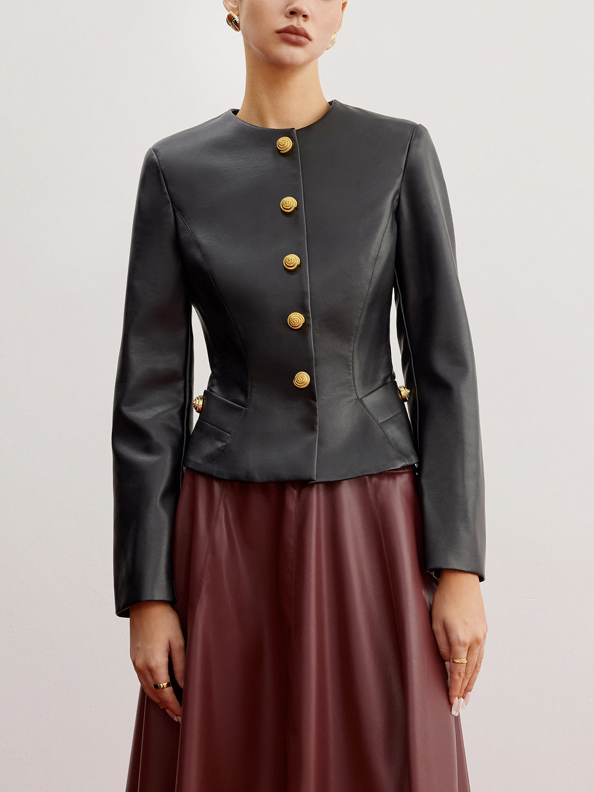 Casual Faux Leather Slim Jacket-Chicvia