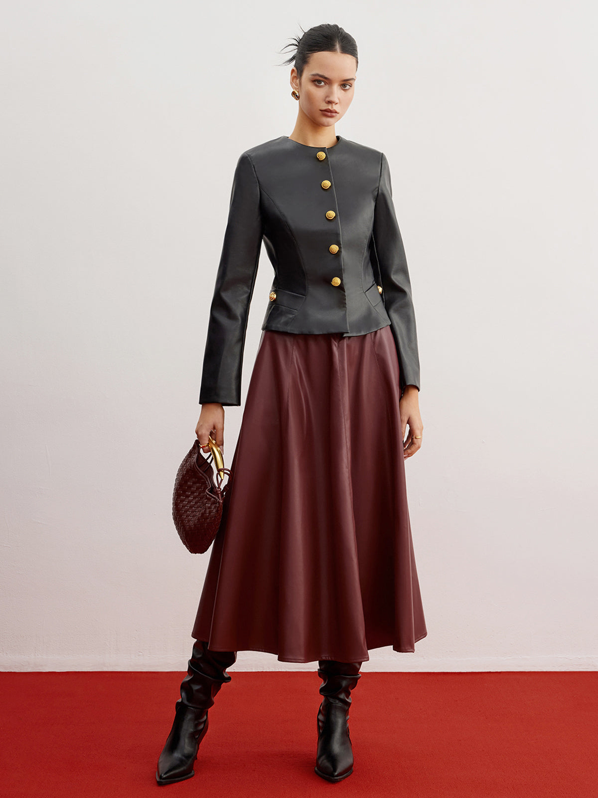 Casual Faux Leather Slim Jacket-Chicvia