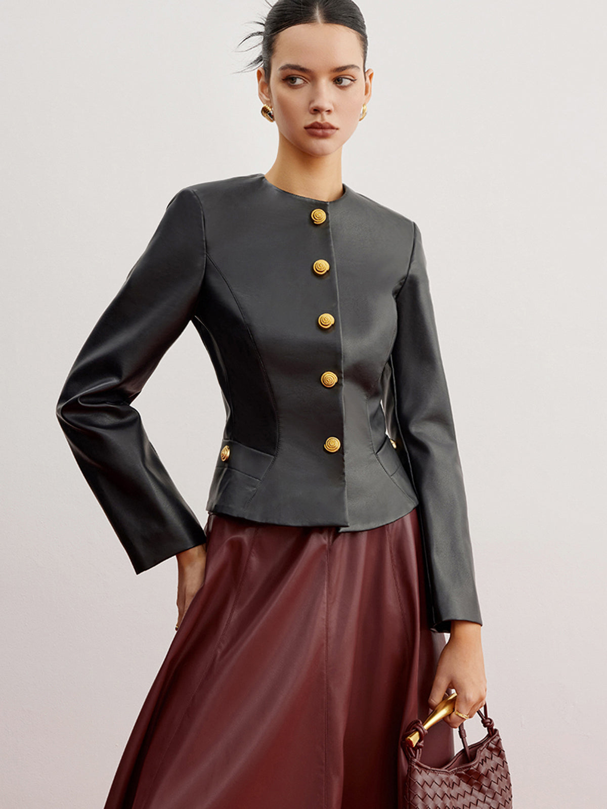 Casual Faux Leather Slim Jacket-Chicvia