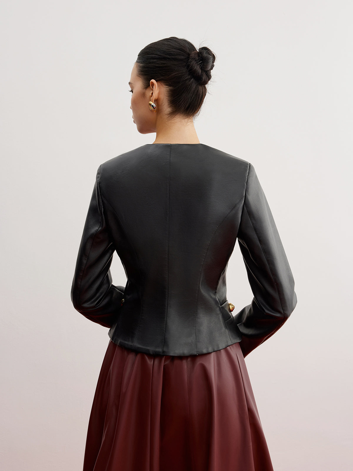 Casual Faux Leather Slim Jacket-Chicvia