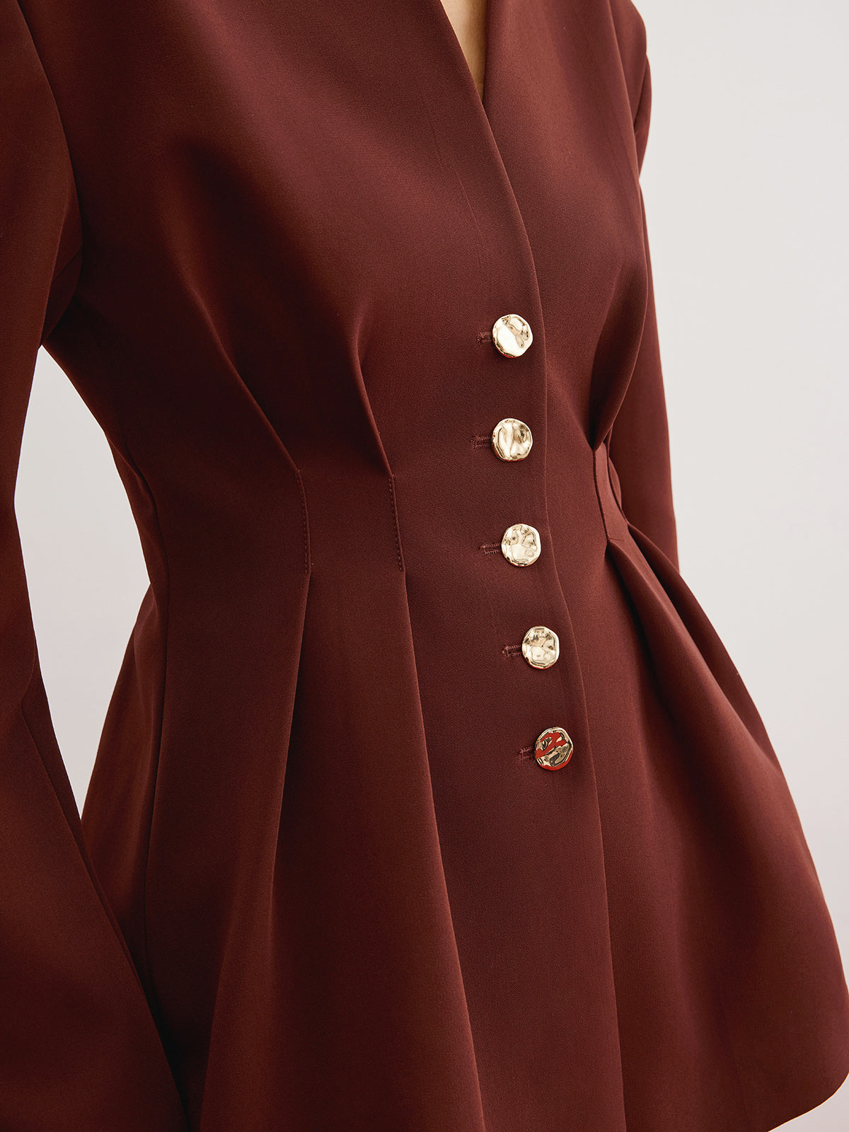 Cinched Pleated Blazer With Shoulder Pads-Chicvia