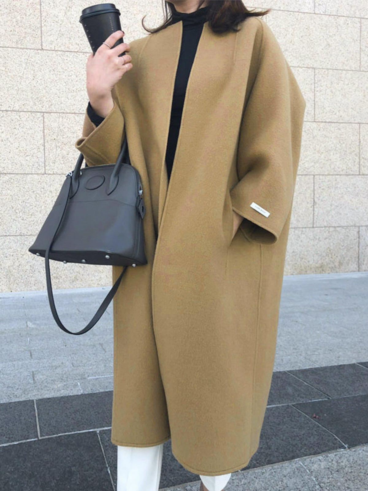 Minimalist Oversized Wool Long Coat-Chicvia