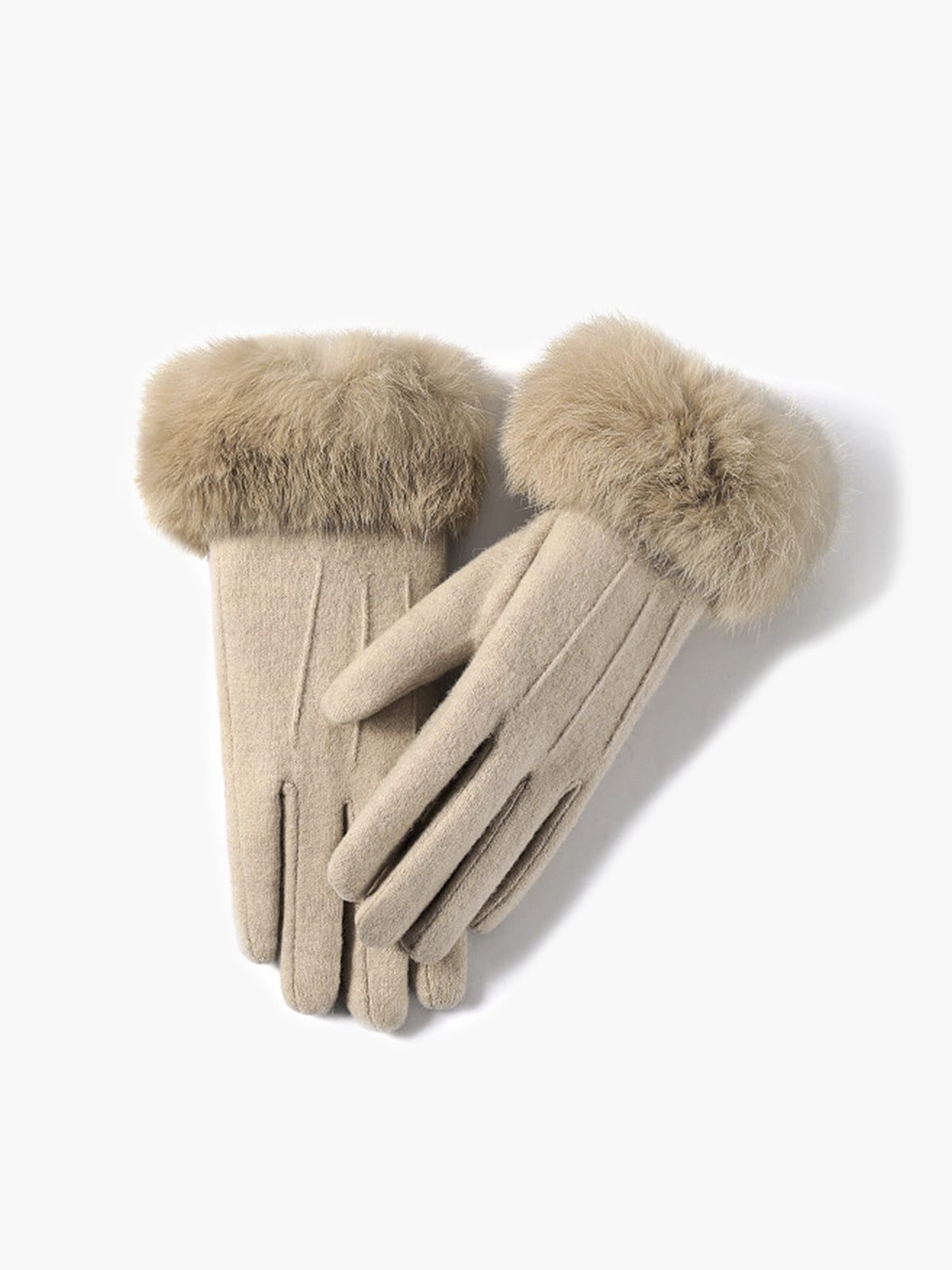 Fur Trim Cashmere Gloves-Chicvia