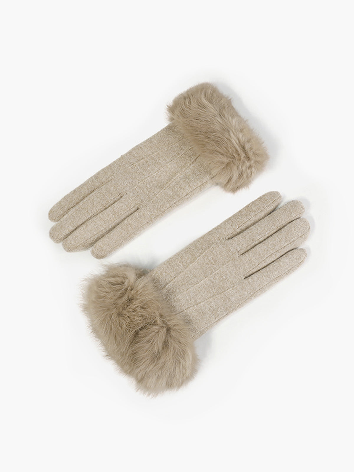 Fur Trim Cashmere Gloves-Chicvia