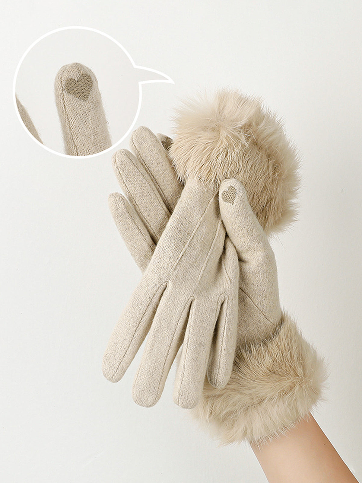 Fur Trim Cashmere Gloves-Chicvia