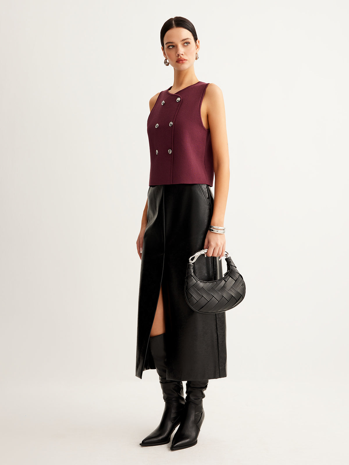 Button Petite Sweater Vest-Chicvia