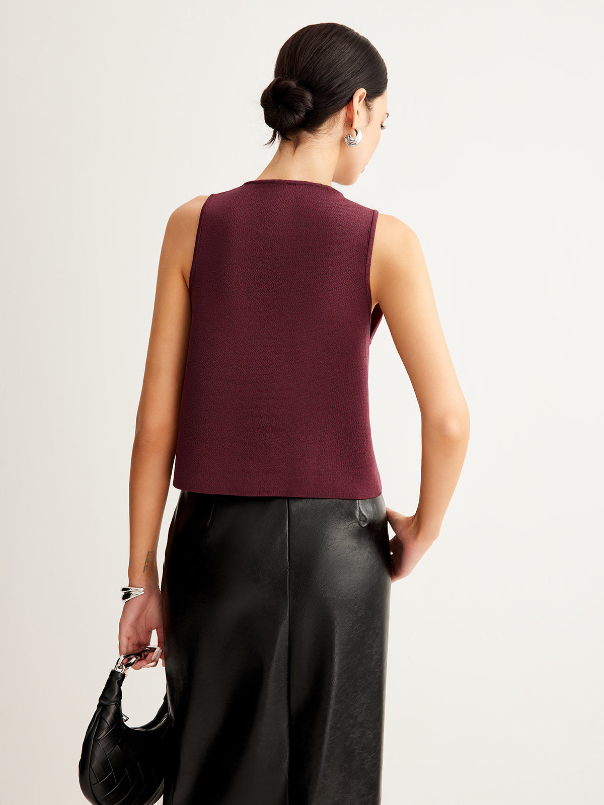 Button Petite Sweater Vest-Chicvia