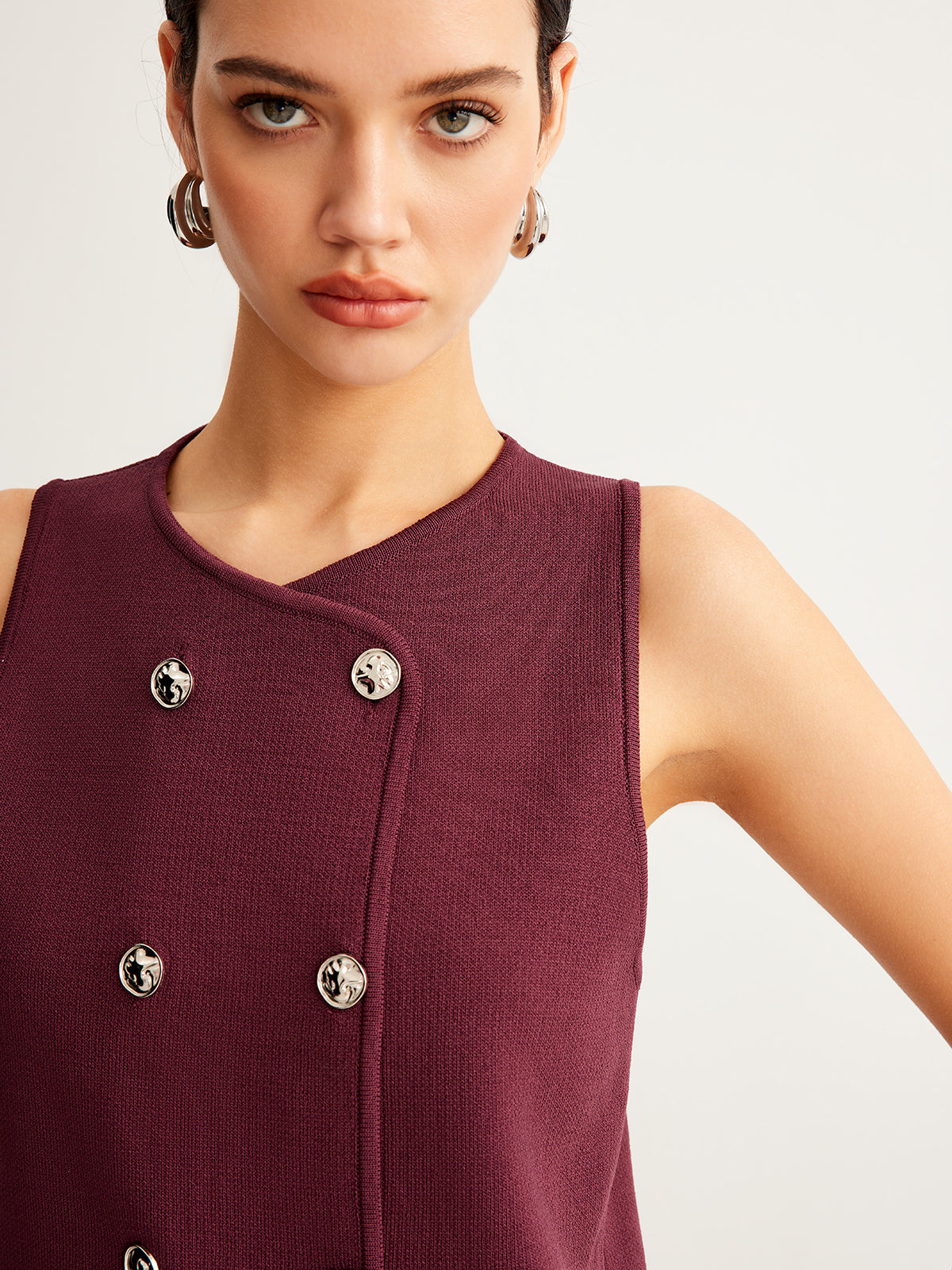 Button Petite Sweater Vest-Chicvia