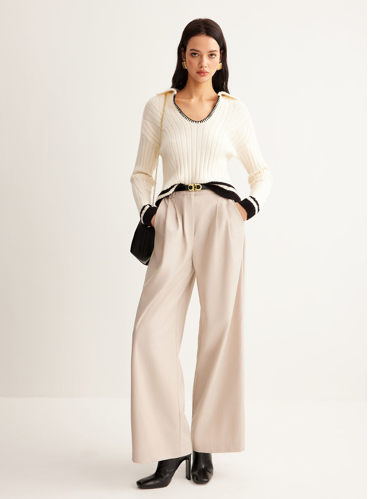 Embroidered Contrast Trim Cozy Sweater-Chicvia