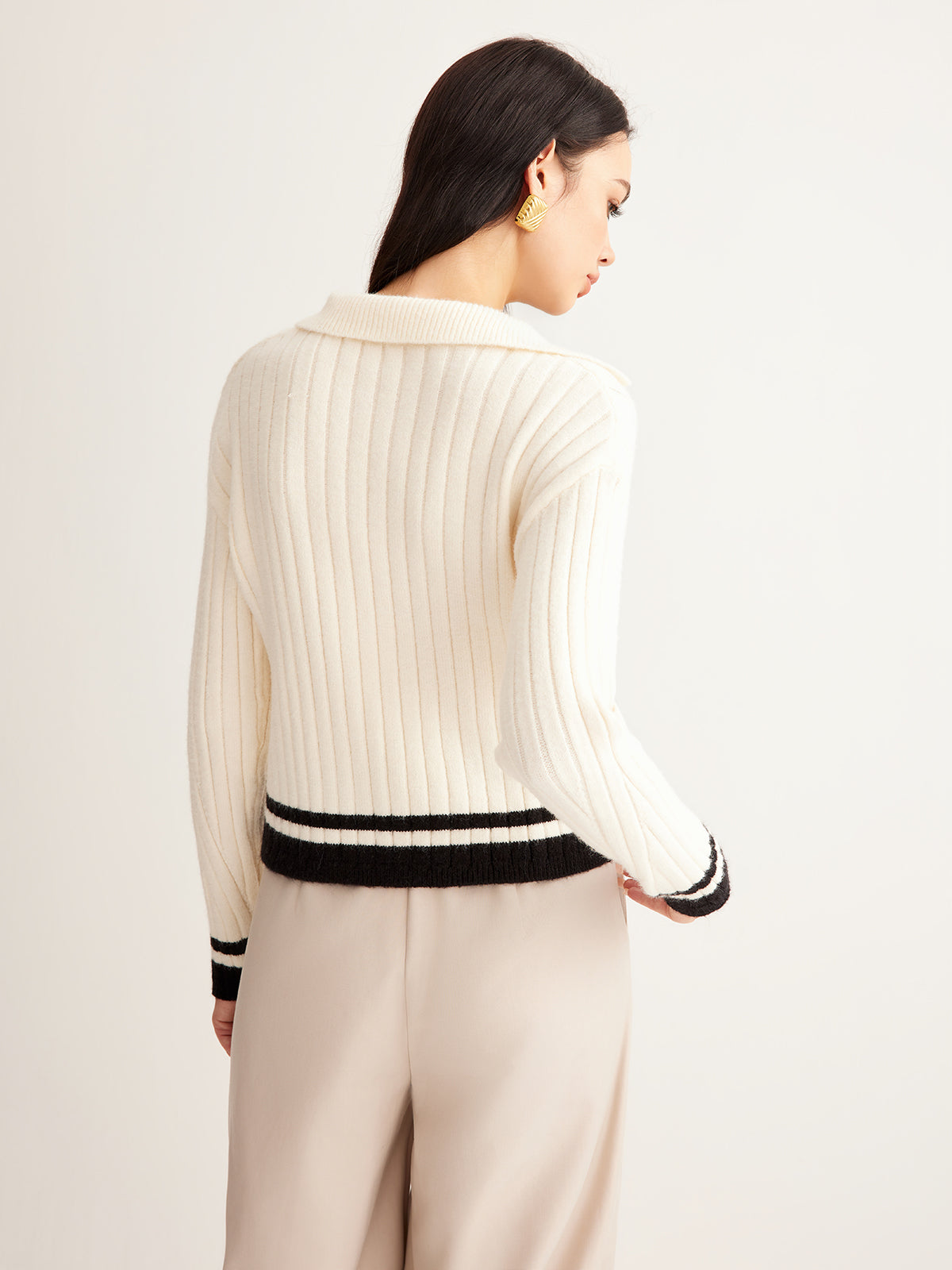 Embroidered Contrast Trim Cozy Sweater-Chicvia