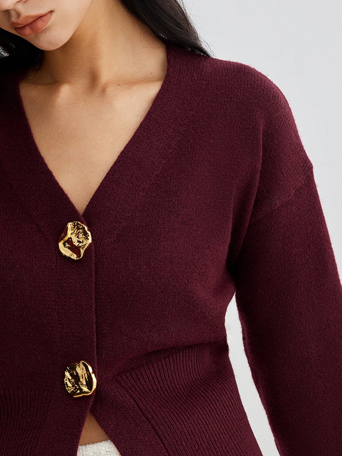 Elegant Metal Button Short Cardigan-Chicvia