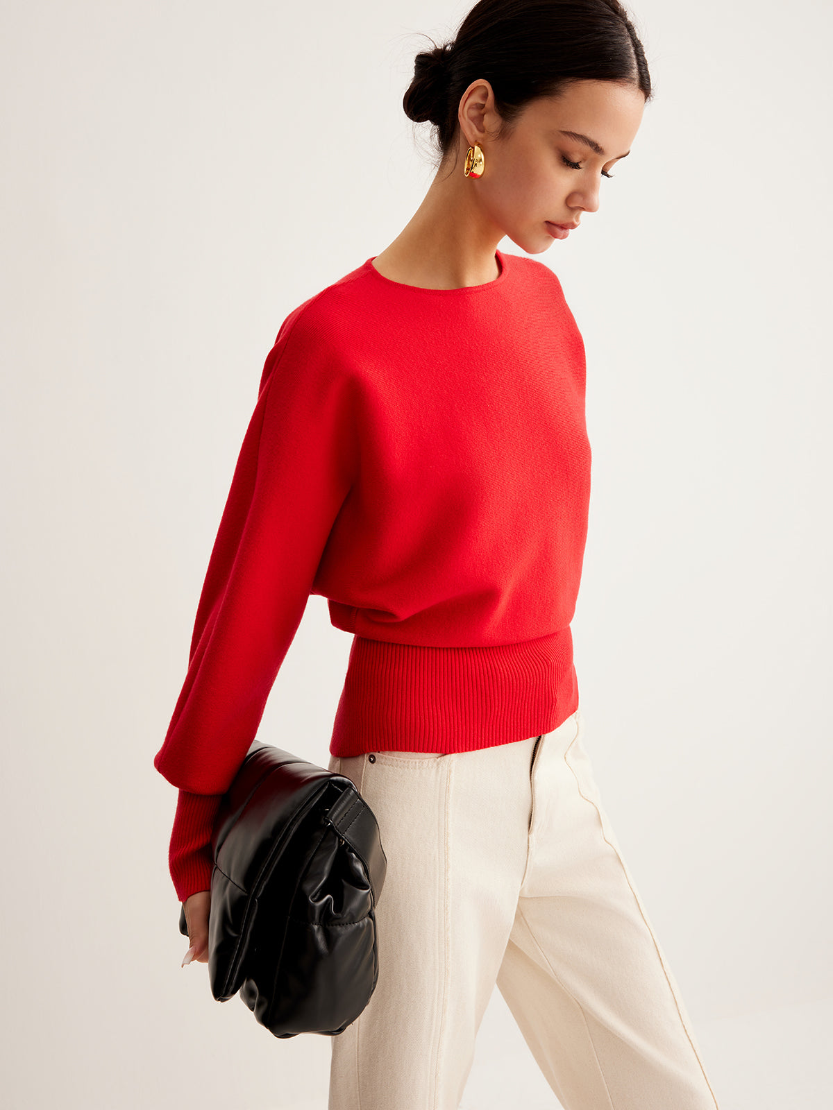 Leg-Of Mutton Cinched Sweater-Chicvia