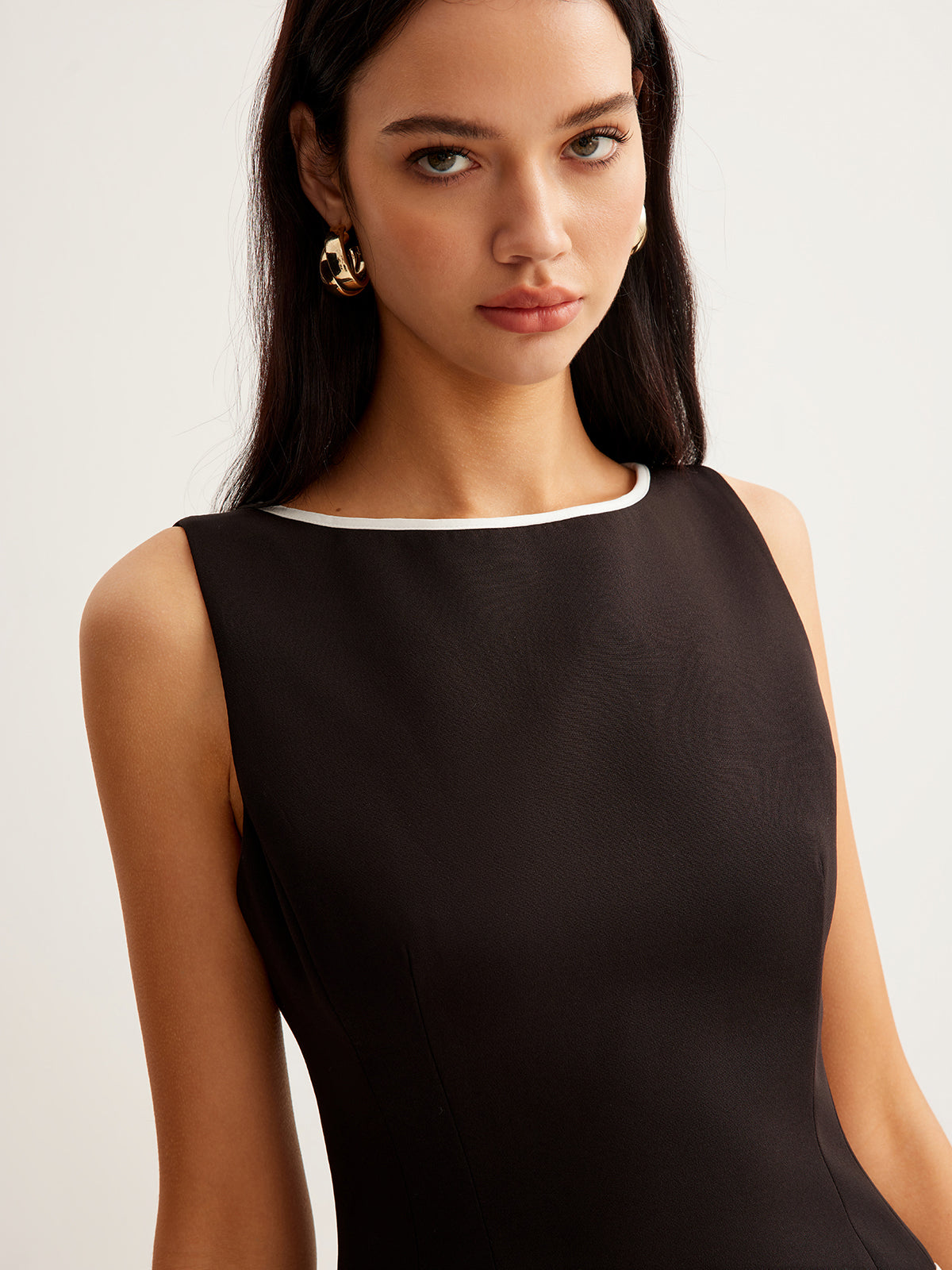 Contrast Trim Zipper Tank Short Dress-Chicvia