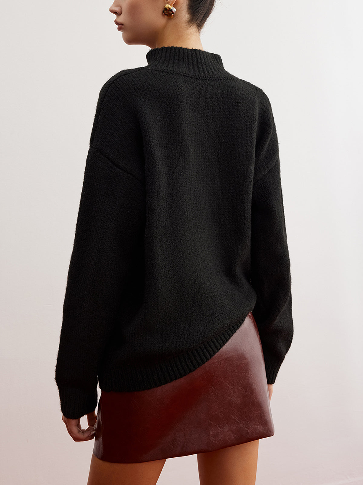 Mock Neck Floral Shift Sweater-Chicvia