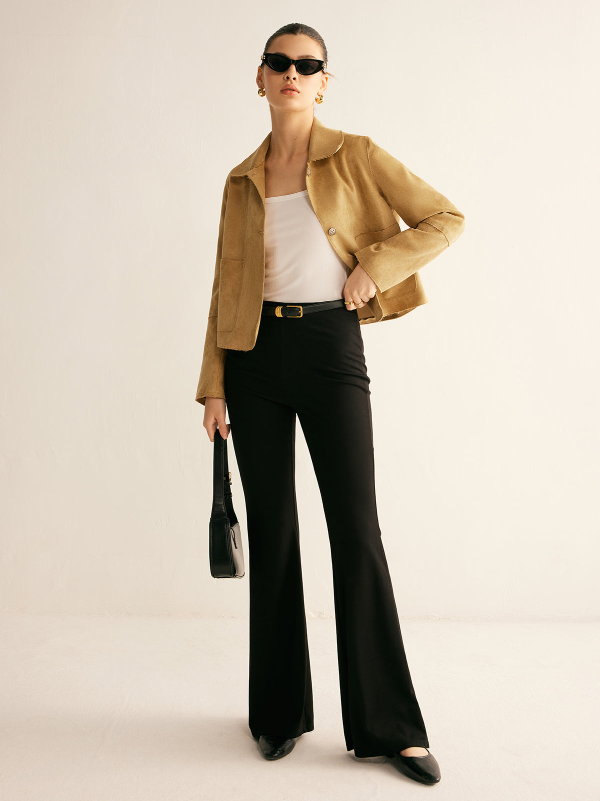 Plain Faux Leather Short Jacket-Chicvia