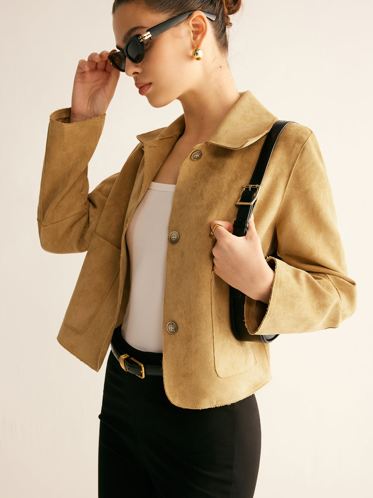 Plain Faux Leather Short Jacket-Chicvia