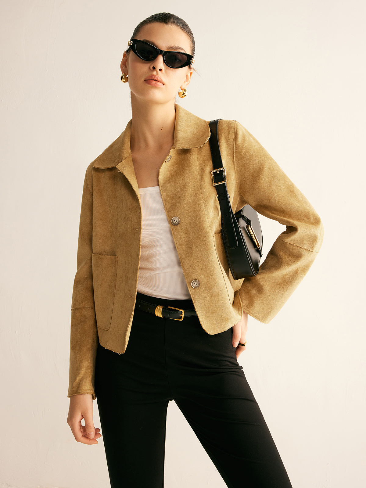 Plain Faux Leather Short Jacket-Chicvia
