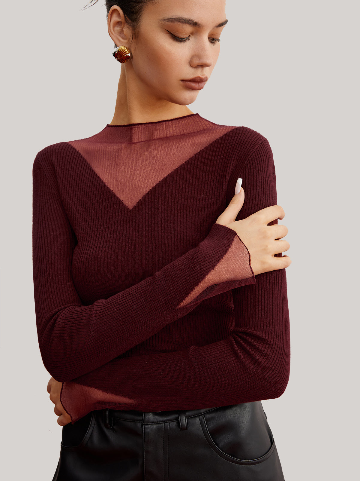 Minimalist Sheer Ribbed Stretch Sweater-Chicvia