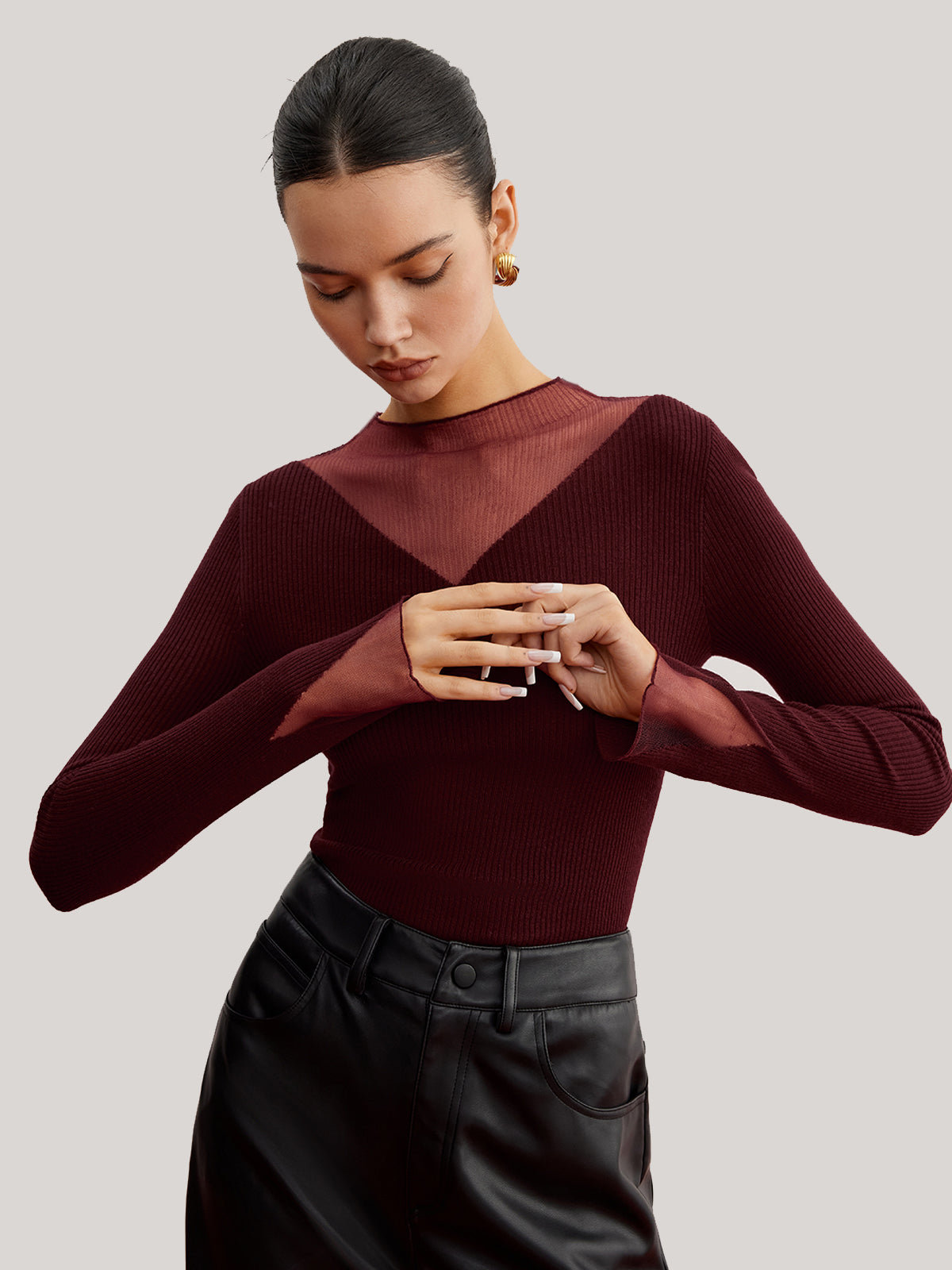Minimalist Sheer Ribbed Stretch Sweater-Chicvia