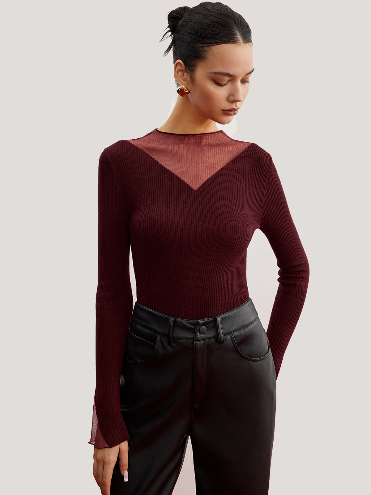 Minimalist Sheer Ribbed Stretch Sweater-Chicvia