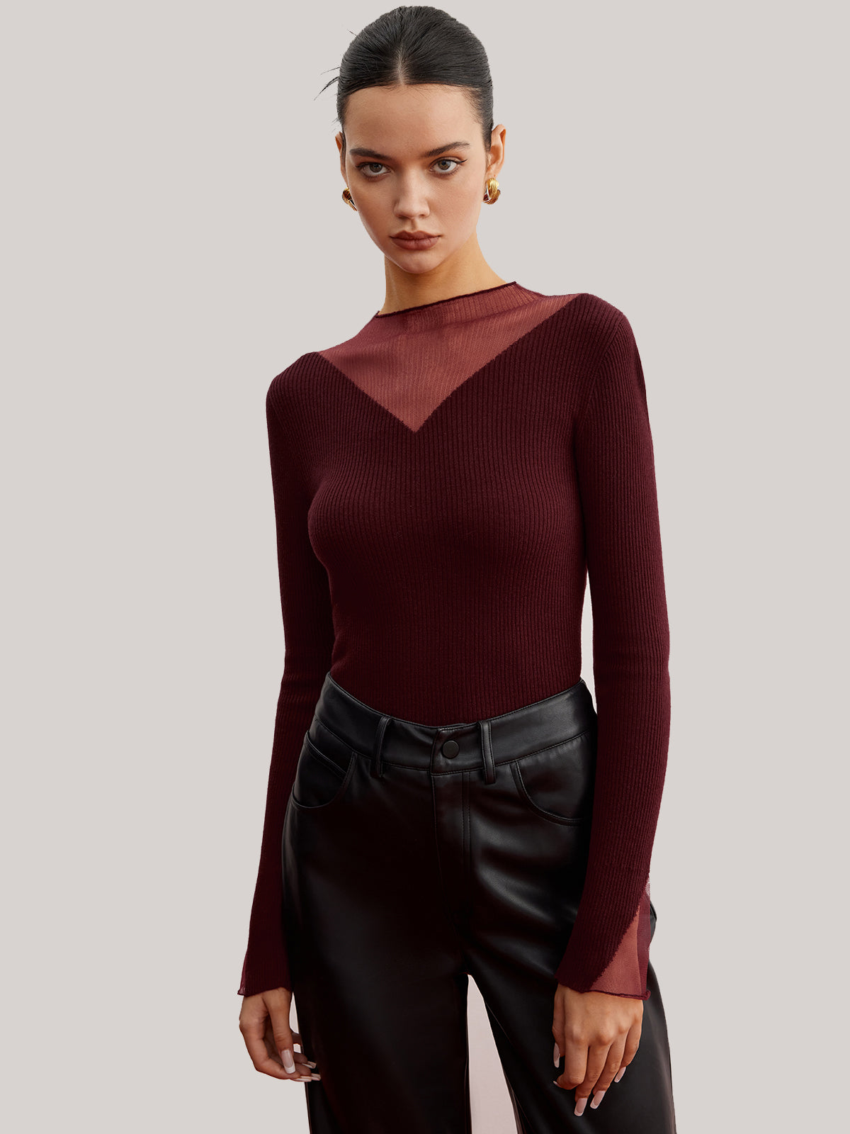 Minimalist Sheer Ribbed Stretch Sweater-Chicvia