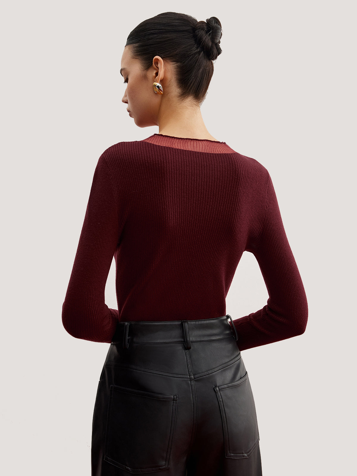 Minimalist Sheer Ribbed Stretch Sweater-Chicvia